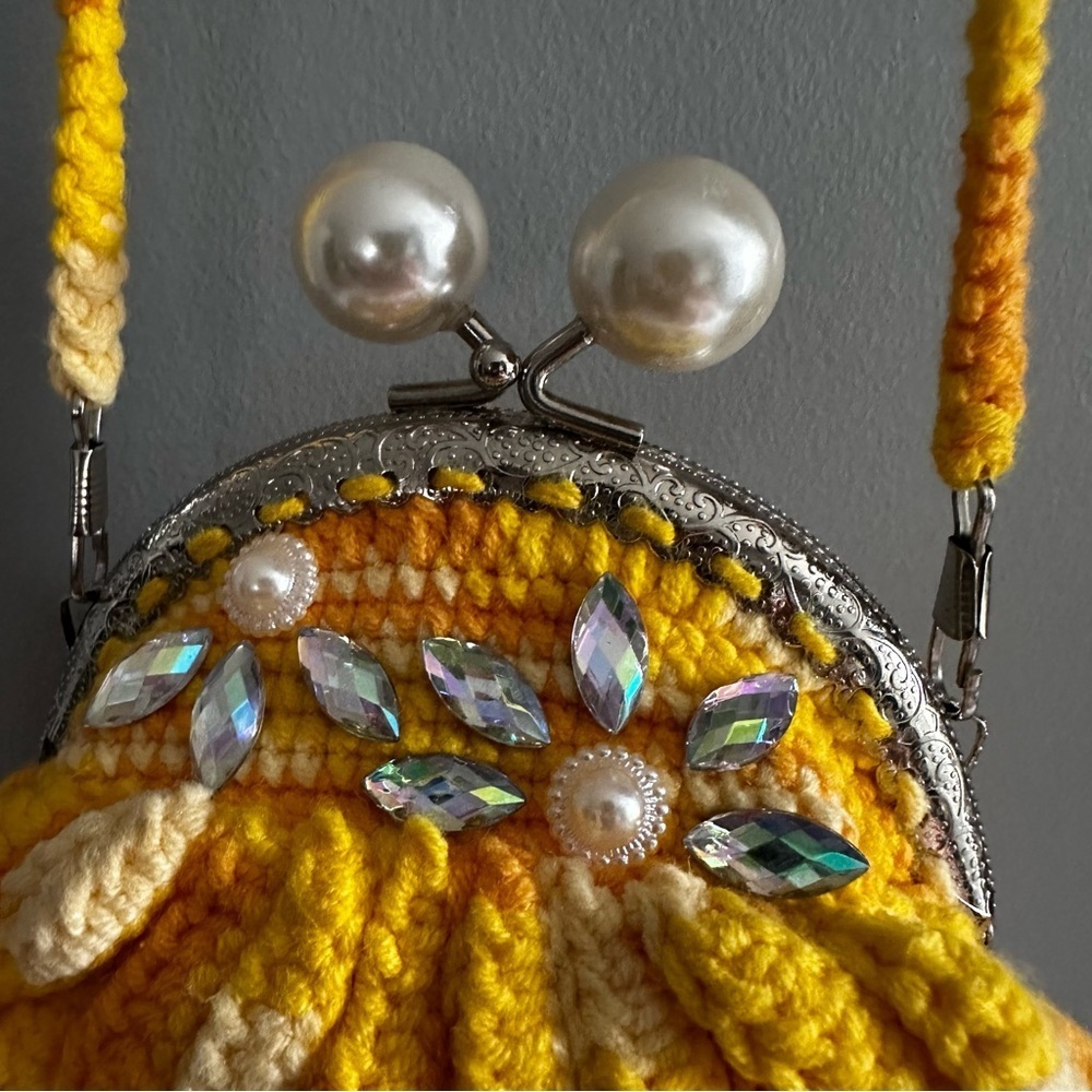 Mermaid, RARE, Crochet,  Crossbody Purse, Bag, Jewel Details, Amigurumi, Doll - Picture 9 of 11